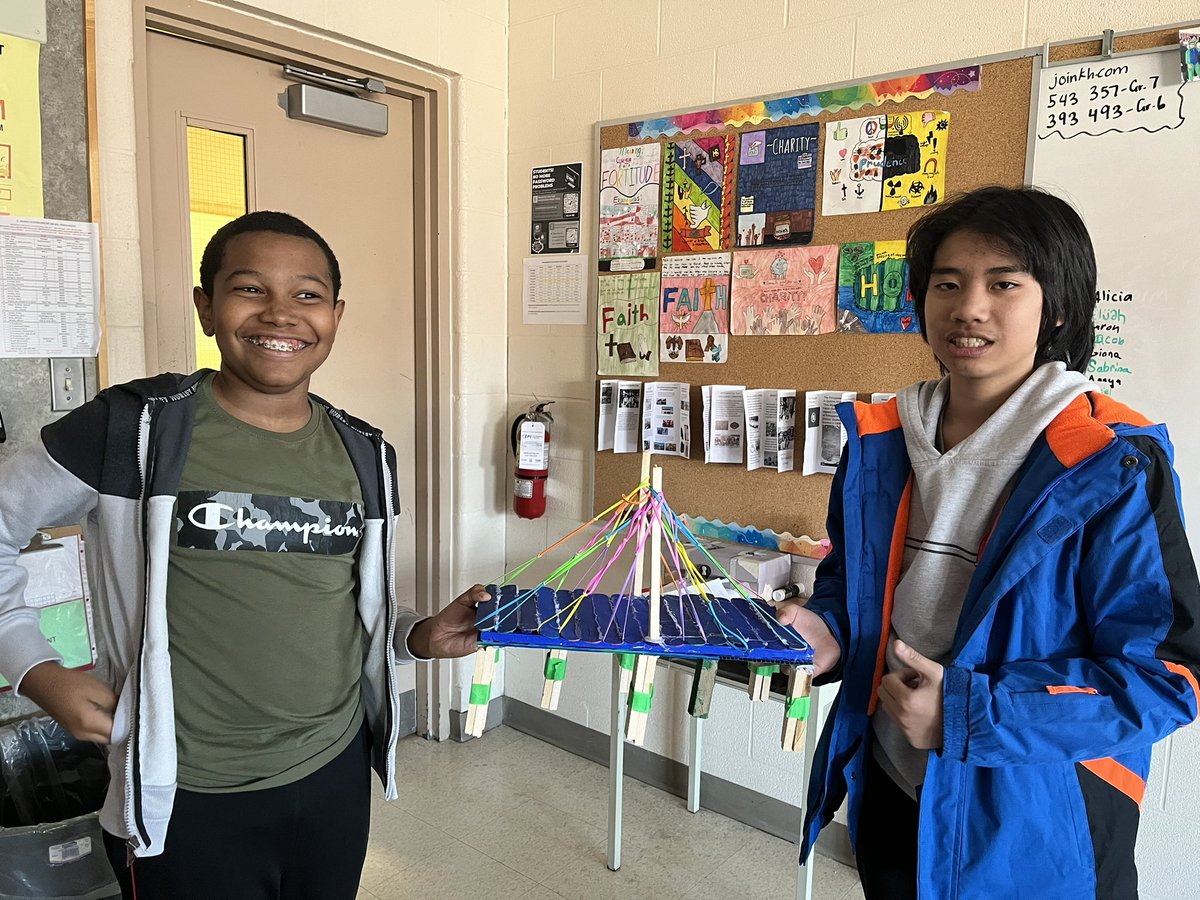 Amazing bridge structures created by grade 7 students. Way to go!!