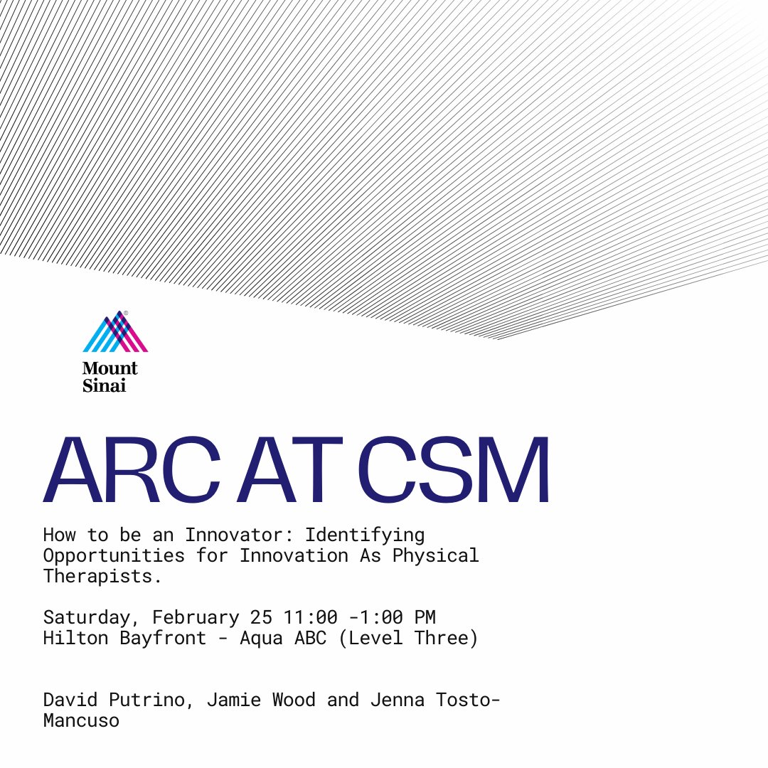 How to be an Innovator: Identifying Opportunities for Innovation As Physical Therapists. @APTAcsm Saturday, February 25 11:00a -1:00p Hilton Bayfront - Aqua ABC (Level Three) @PutrinoLab @wood_jamie_1 & Jenna Tosto-Mancuso