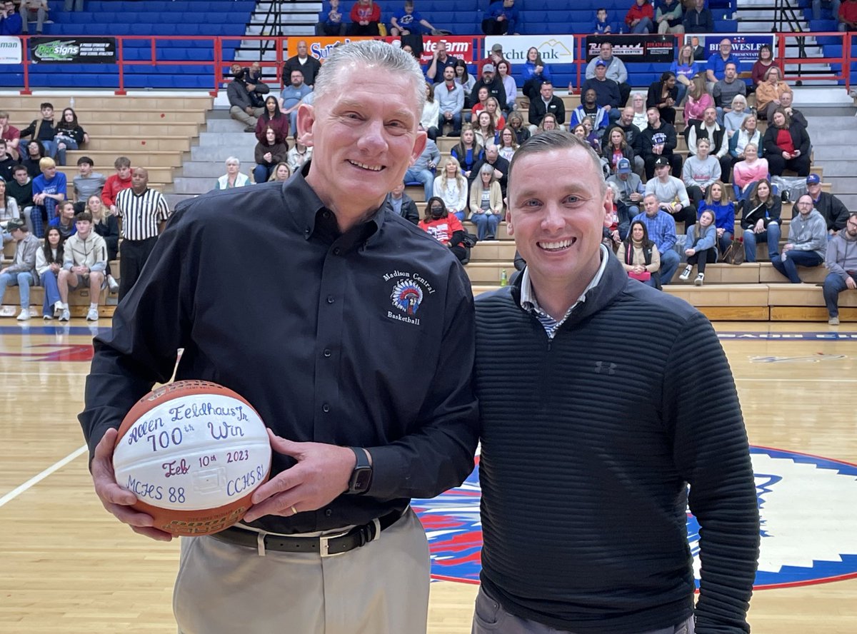 HIGH SCHOOL BOYS HOOPS
Madison Central coach Allen Feldhaus Jr earned his 700th win last week
He was presented the game ball on Monday prior to a matchup with South Laurel in Richmond