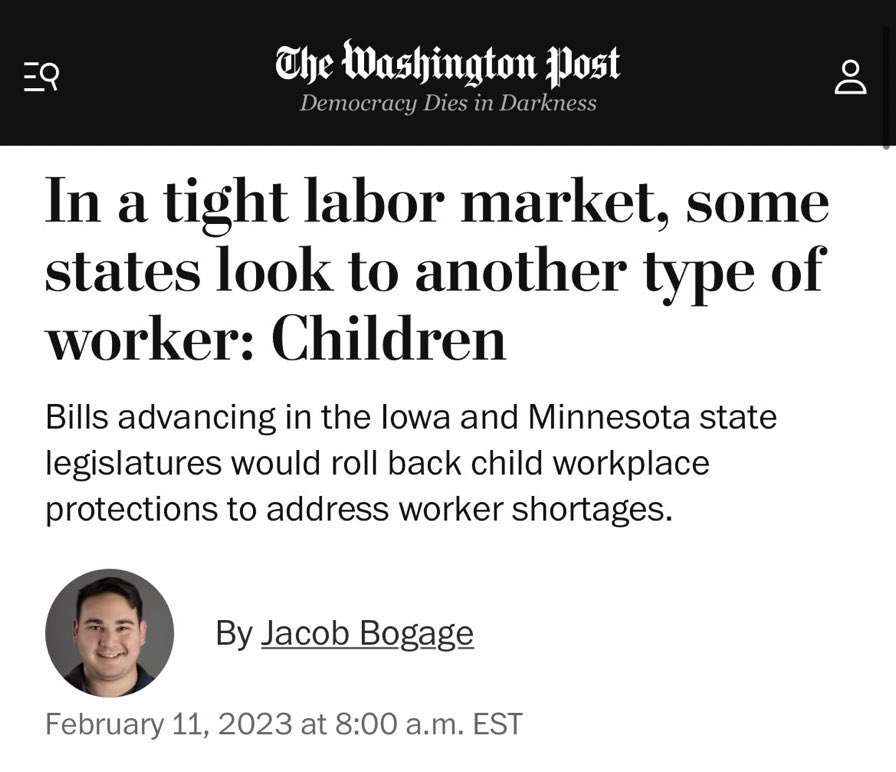 fedurante's tweet photo. E os EUA falando em trabalho infantil de boa pra suprir falta de trabalhadores? (Eu truco essa última parte).

Imagina se fosse a China pensando nisso. https://t.co/l8pXx9JxWr