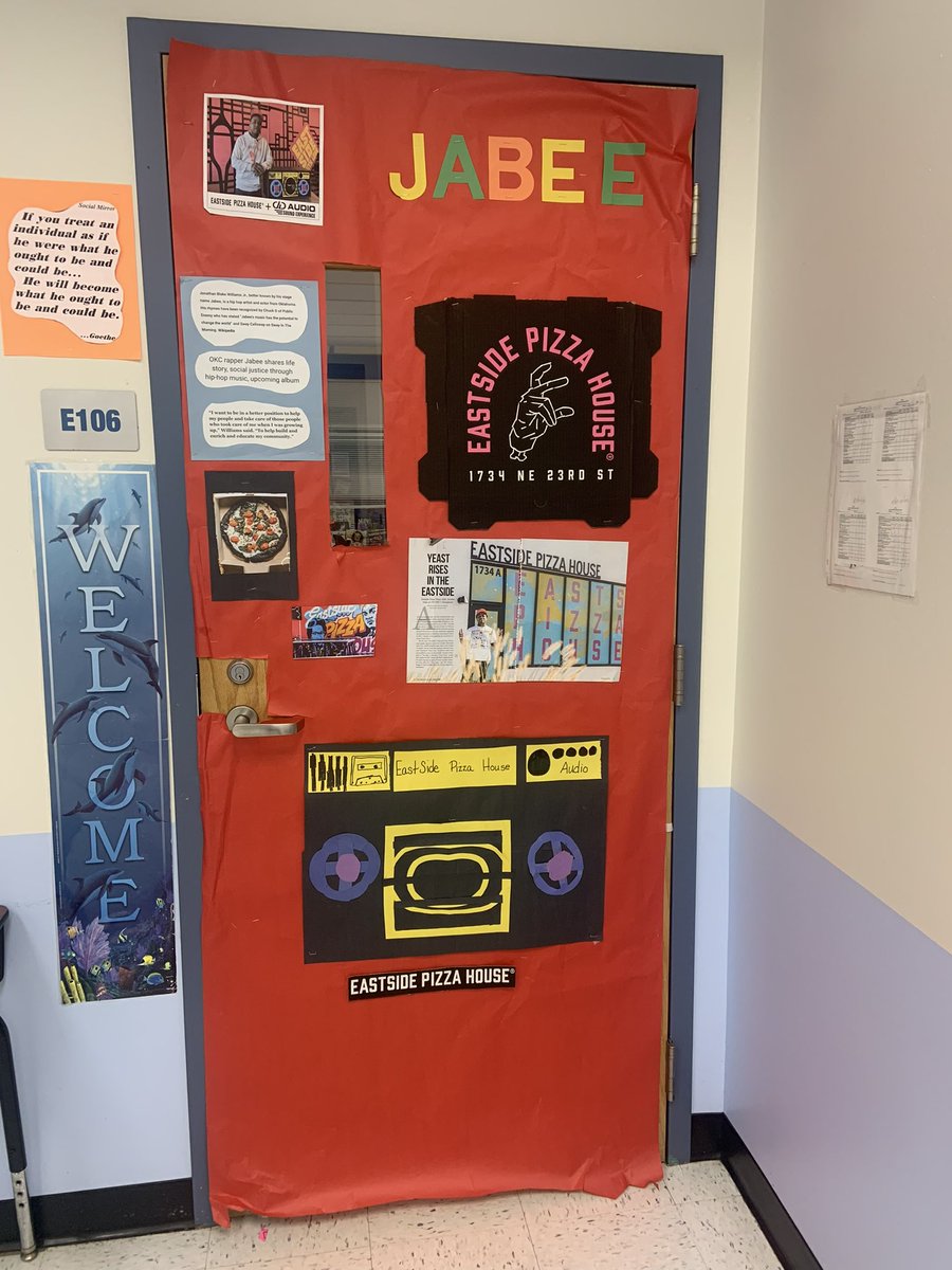 Lizspeaks1's tweet photo. My sons teacher wanted to decorate her door 🚪 for Black History month. She chose Eastside pizza shout out to Ms. Dragoo @ESPizzaHouse #BlackHistoryMonth @OKCPS #teachertwitter https://t.co/jX0Bbt3rfS