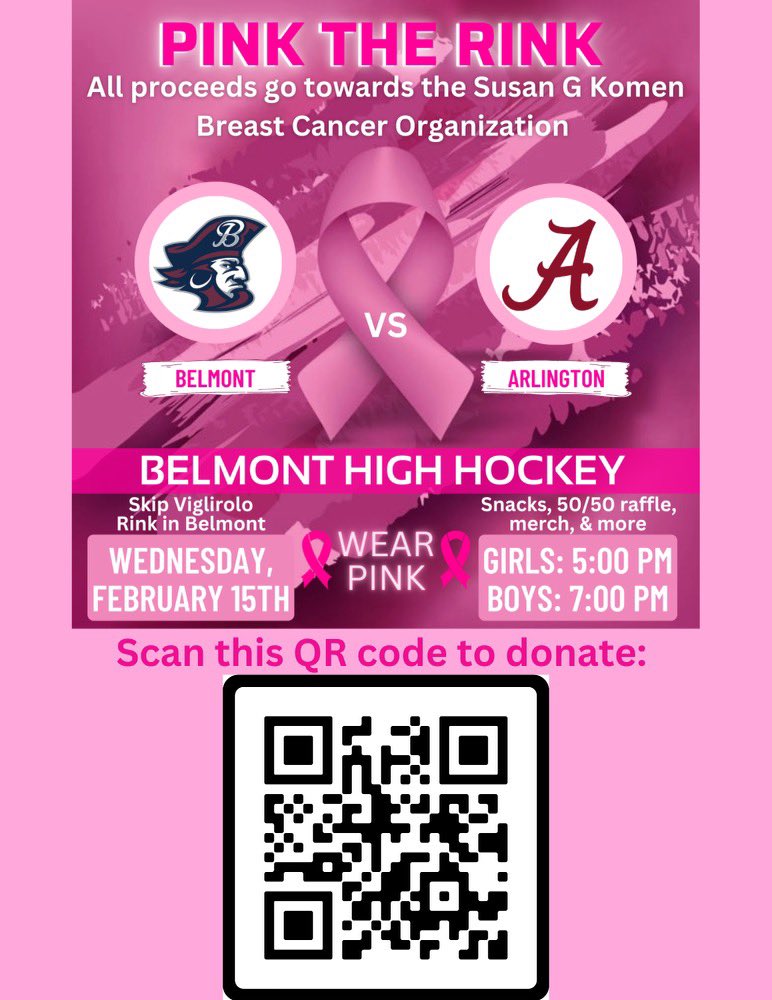 JoshGlionna's tweet photo. Belmont girls &amp; boys varsity pink the rink game is Wednesday night. Please come by &amp; support a great cause &amp; see some great hockey too @Belmonthshockey @LilyDuffy05 @belmontonian https://t.co/hqKKjhYqSc