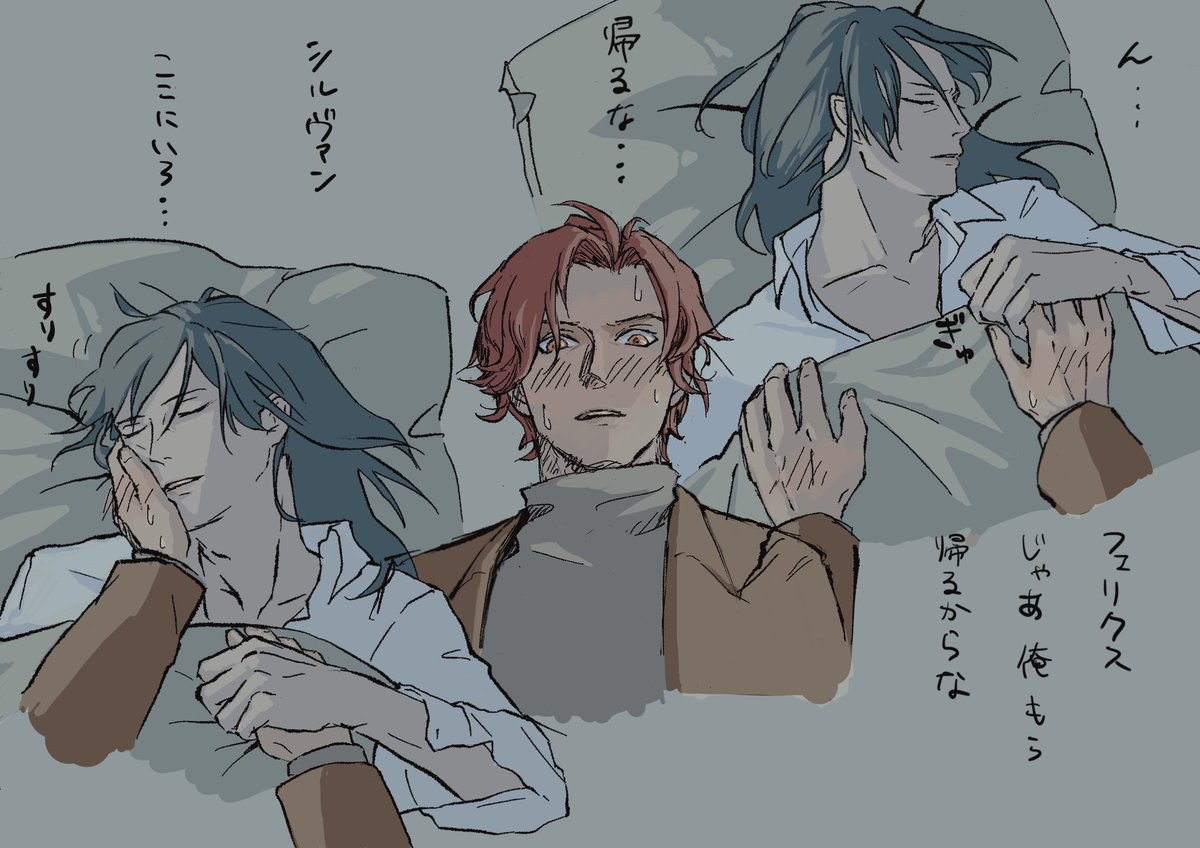 ちょっと感情がやばいので寝かせたら即帰ろうとするもすっかりだめにされてしまったシルヴァン
#sylvix
Syl: I'll go
Fe: Don't go…stay here 