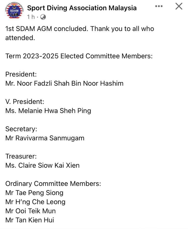 Thank you and congratulations to all elected committee members for the term 2023-2025.

@KBSMalaysia 

#sportdiving