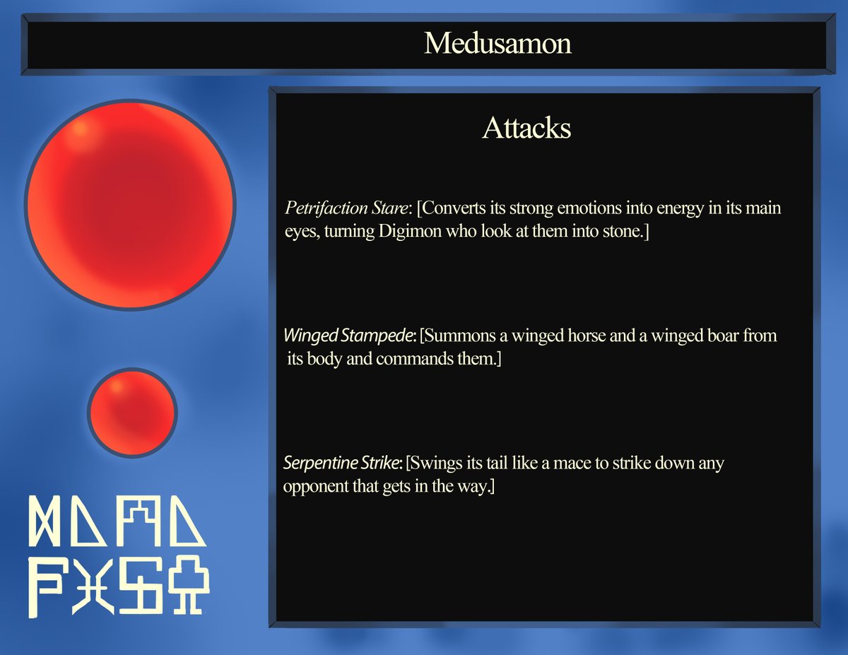 D_MonArts's tweet photo. Here is another Fanmade digimon. This is the Champion evolution of Gorgonmon. This digimon is named Medusamon. #Digimon #digifake #fanmadedigimon #medusamon https://t.co/bVZcHw7sfP