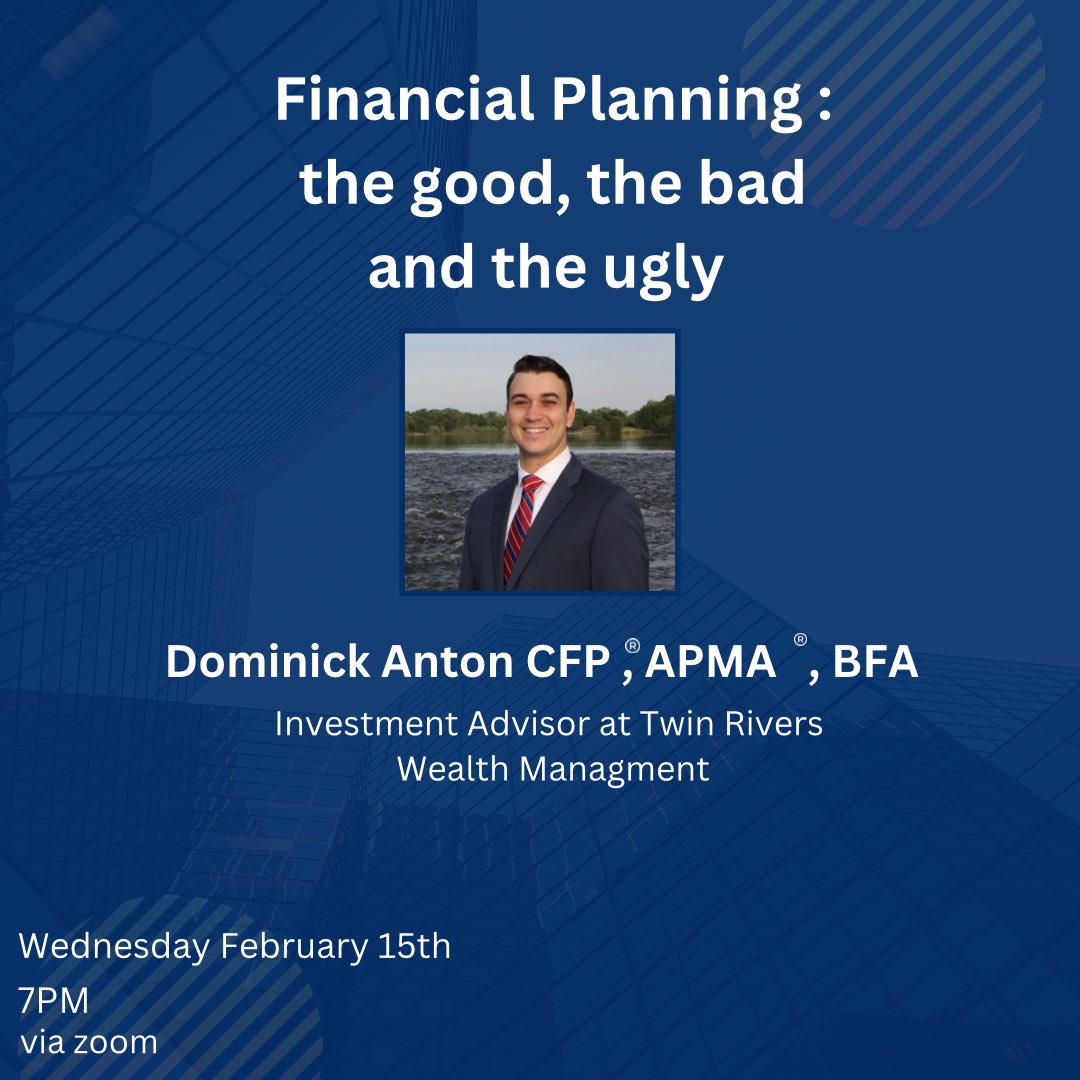 Join us this Wednesday to hear from Dominick Anton who is an Investment Advisor at Twin Rivers Wealth Management and is the founder of Sacramento 401(k) advisors.

zoom : csus.zoom.us/j/83766837418