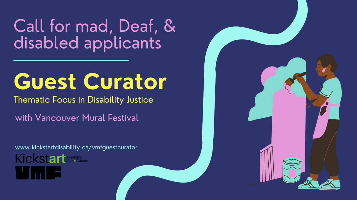 Call for mad, Deaf and disabled applicants for a collaboration between Kickstart and <a href="/vanmuralfest/">Vancouver Mural Festival</a> 
For all the details and to apply visit: kickstartdisability.ca/vmfguestcurato…