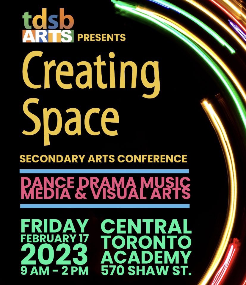 TDSB ARTS Dance Drama Music Media Arts Visual Arts (@tdsb_arts) on Twitter photo Wednesday is your last chance to sign up for <a href="/tdsb/">Toronto District School Board</a> #creatingspace23 Secondary Arts conference on Feb 17. Spoken word with David Delisca <a href="/DOdelisca/">David Delisca 🇭🇹</a>. Drama with Studio 180 Theatre <a href="/stu180theatre/">Studio 180 Theatre</a> and so much more! Sign up on mypath now! Wednesday is your last chance to sign up for <a href="/tdsb/">Toronto District School Board</a> #creatingspace23 Secondary Arts conference on Feb 17. Spoken word with David Delisca <a href="/DOdelisca/">David Delisca 🇭🇹</a>. Drama with Studio 180 Theatre <a href="/stu180theatre/">Studio 180 Theatre</a> and so much more! Sign up on mypath now!