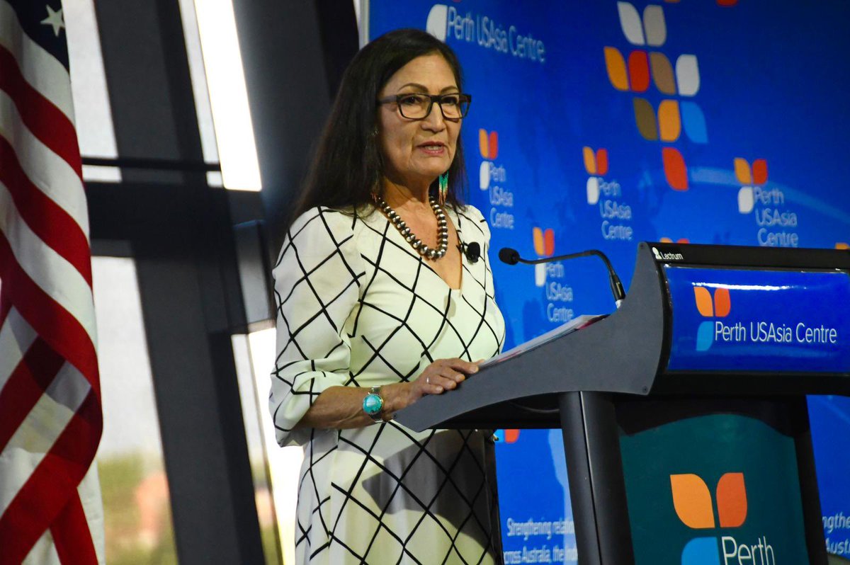 Secretary Deb Haaland (@secdebhaaland) on Twitter photo The U.S. shares important partnerships and responsibility to care for the ocean and the communities who rely on it. I was honored to deliver the keynote at <a href="/PerthUSAsia/">Perth USAsia Centre</a> today to highlight the need to include Indigenous knowledge in conservation efforts. The U.S. shares important partnerships and responsibility to care for the ocean and the communities who rely on it. I was honored to deliver the keynote at <a href="/PerthUSAsia/">Perth USAsia Centre</a> today to highlight the need to include Indigenous knowledge in conservation efforts.