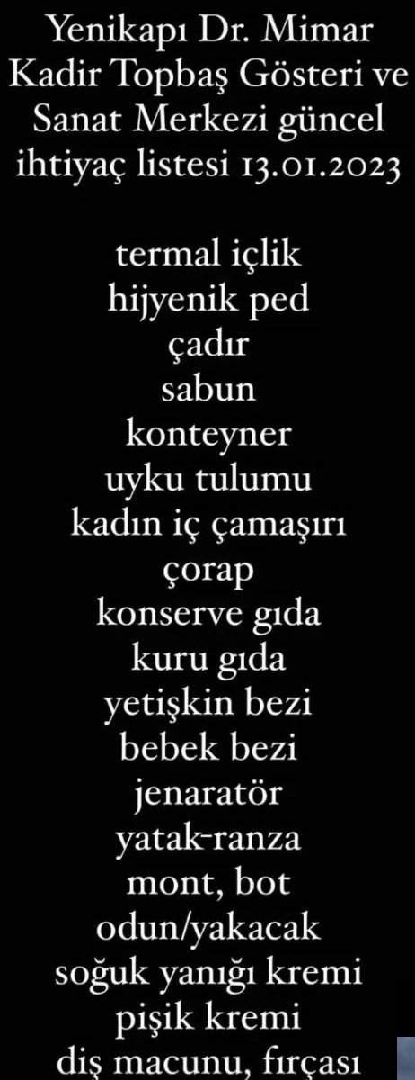 Güncel ihtiyaç listesi