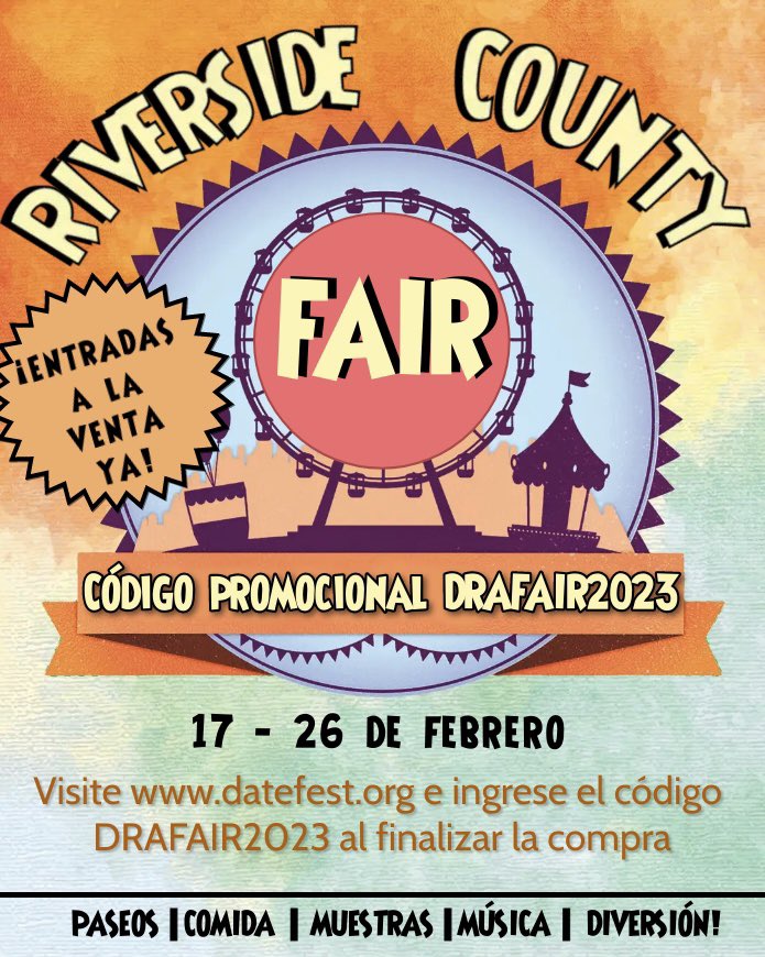 Support DRA PTO and purchase CHEAPER pre-sale tickets for the #datefestival #indiofair using our promo code DRAFAIR2023 save by buying in advance and online! #DRALeadsTheWay #cityofindio