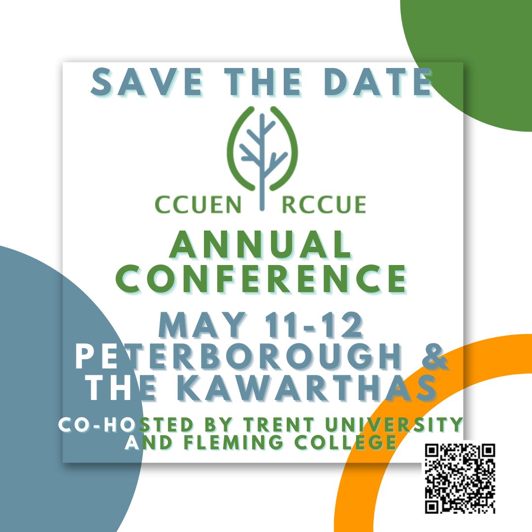 Trent School of the Environment (@trent_tse) on Twitter photo CCUEN Conference - Save the date! May 11-12.
Peterborough and the Kawarthas, Ontario
Co-hosted by Trent University and Fleming College
Registration opens February 2023. Contact stephenhill@trentu.ca or Cheryl@megram.com
trentu.ca/environment/we… CCUEN Conference - Save the date! May 11-12.
Peterborough and the Kawarthas, Ontario
Co-hosted by Trent University and Fleming College
Registration opens February 2023. Contact stephenhill@trentu.ca or Cheryl@megram.com
trentu.ca/environment/we…