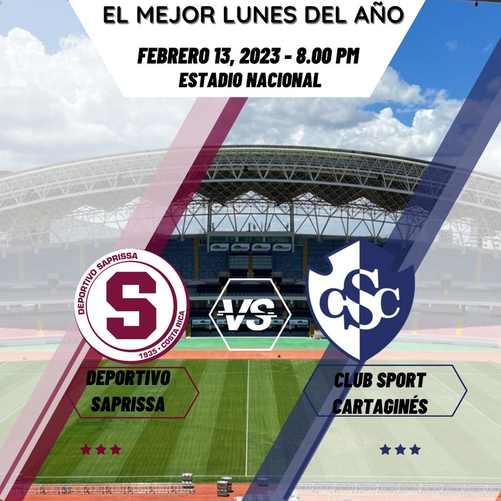 Veni al mejor lunes del año, Deportivo Saprissa vs Club Sport Cartaginés, hoy lunes a las 8:00 p.m acá en nuestras instalaciones. 
Estamos listos para recibir a Morados y Azules.