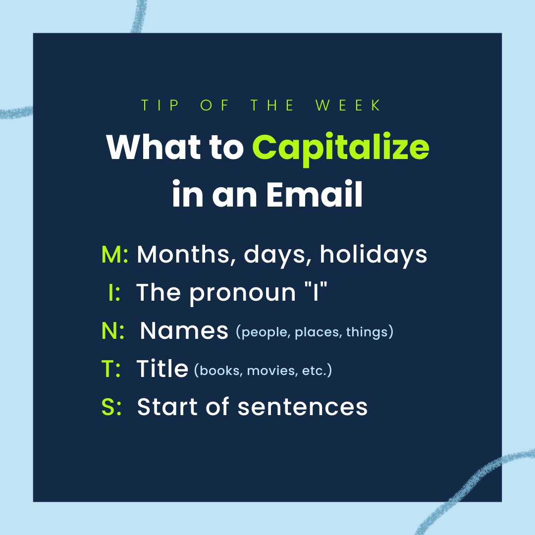 AploGroup's tweet photo. Happy Monday! Here's an easy way to remember what words to capitalize in emails you're sending to your lists! 💌

#ecommerce #emailmarketing #advertising #marketing #design #tips https://t.co/8kDAtWYnnd