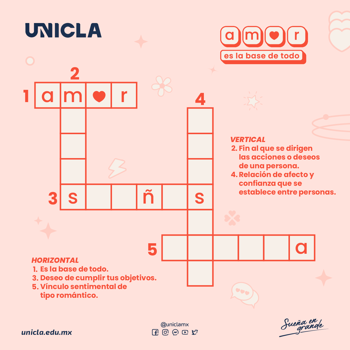 uniclamx's tweet photo. Existen diferentes tipos de amor. 💌 Resuelve este crucigrama y descubre cómo el amor es la base de todo.

Si encontraste todas las palabras deja tu respuesta en un comentario ❣️. https://t.co/ol3D3R4a2F