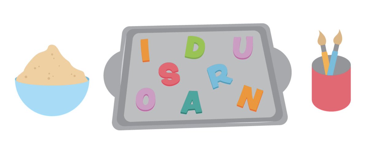 MissMastro1's tweet photo. Dinosaur Discovery is a great activity to strengthen reading within the class. place each letter of the word “dinosaur” scrambled on a clean baking sheet. Cover the letters in sand so students can use their paint brushes to discover the hidden dinosaur. @PJLanguageArts https://t.co/i6XP97dtVm