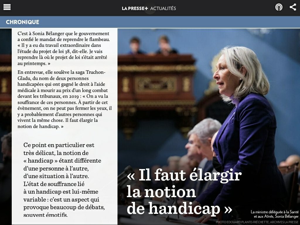 Vivredignite's tweet photo. #Handicap sera probablement dans version révisée #PL38 sur l'aide médicale à mourir. Débat important alors que associations nationales les représentant dénoncent que #AMM soit option faute de soins requis et/ou pauvreté @LeHandicap_SP.
Québec peut être différent @SBelangerCAQ 1/ https://t.co/cMMoMV5Uiy