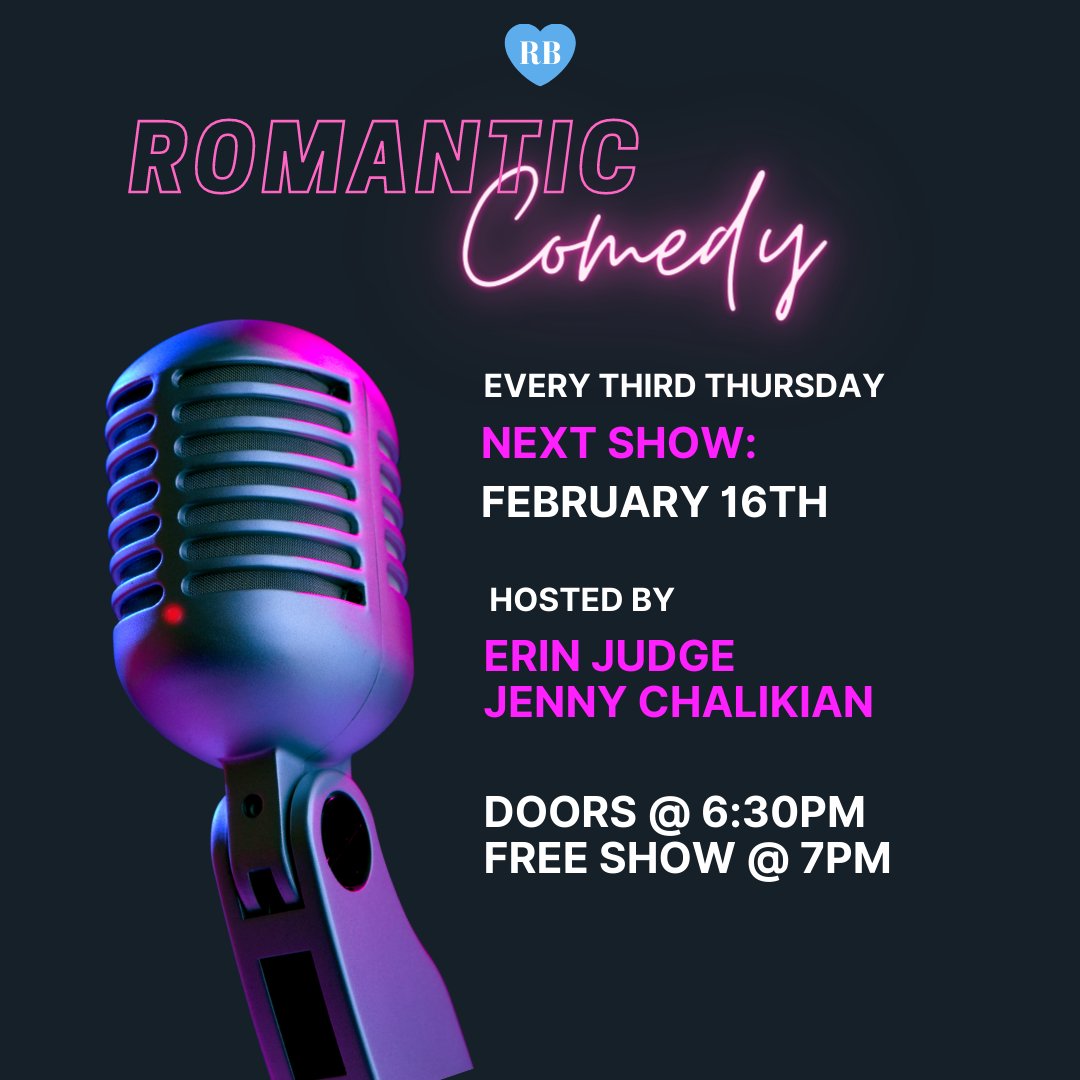 TheRippedBodice's tweet photo. This Thursday is Romantic Comedy with our amazing hosts Jenny Chalikian and @ErinJudge on February 16th! 🎤
Come early at 6:30pm to shop and learn about our #ReadRomanceRepeat box. The show is at 7pm.
Free RSVP:
https://t.co/iAHYiKwP12
#comedyshow #romanticcomedy https://t.co/WAWwu0aEy2