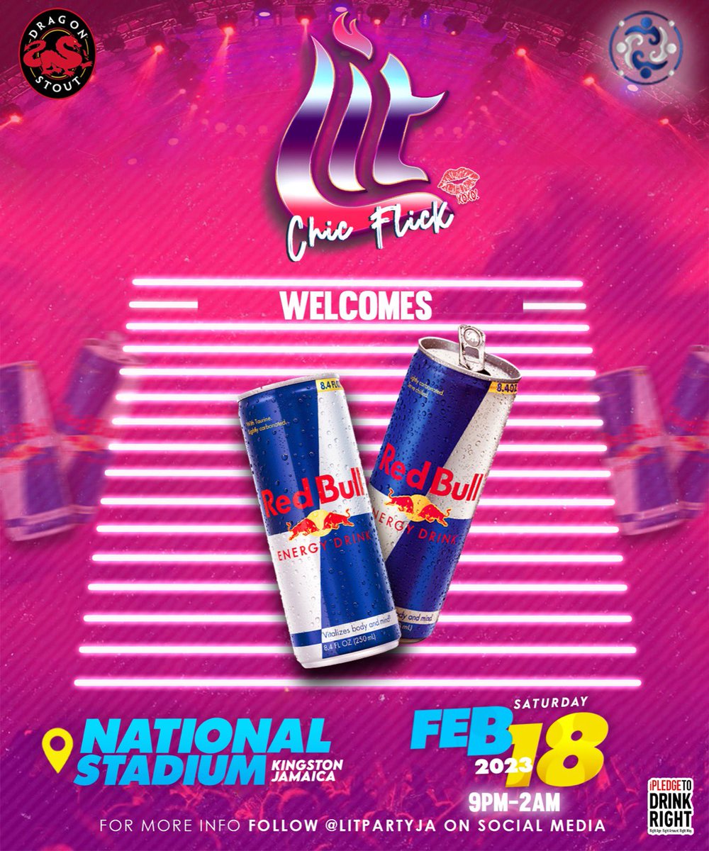 LitSameFlame's tweet photo. Lit: Chic Flick welcomes @redbulljamaica π₯
Enjoy amazing Red Bull deals at the National Stadium this Saturday, February 1οΈβ£8οΈβ£
Follow @litpartyja for all updates.
#BONZEnt
#LitChicFlick https://t.co/dXeCwndpx7