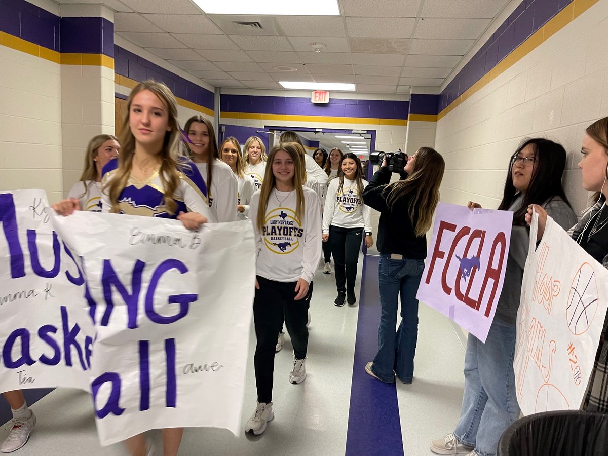 FCCLA cheering on our Lady Mustang basketball team during the hall parade today.  Hoop dreams y'all!