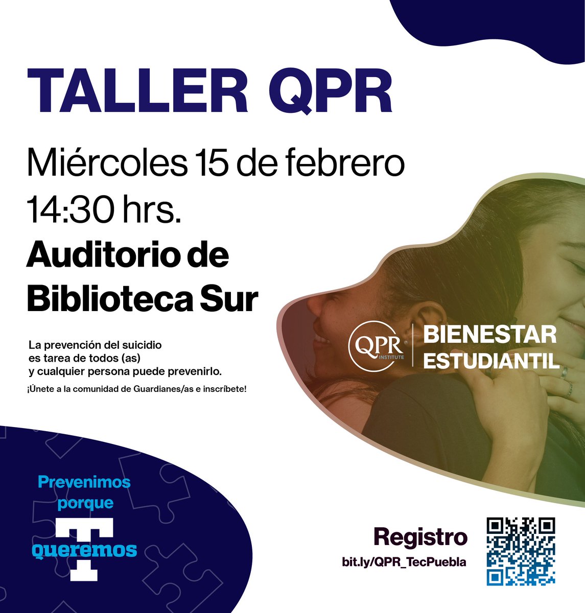 Bien_EstudPUE's tweet photo. Bienvenido al semestre FJ-2023, Bienestar Estudiantil te desea muchos éxitos y gratas emociones.
Te recordamos que tenemos talleres pensado en ti y en tu bienestar. Así que esta semana arrancamos con taller de QPR para la comunidad TEC.
Regístrate y asiste. https://t.co/He8AGz4D1q