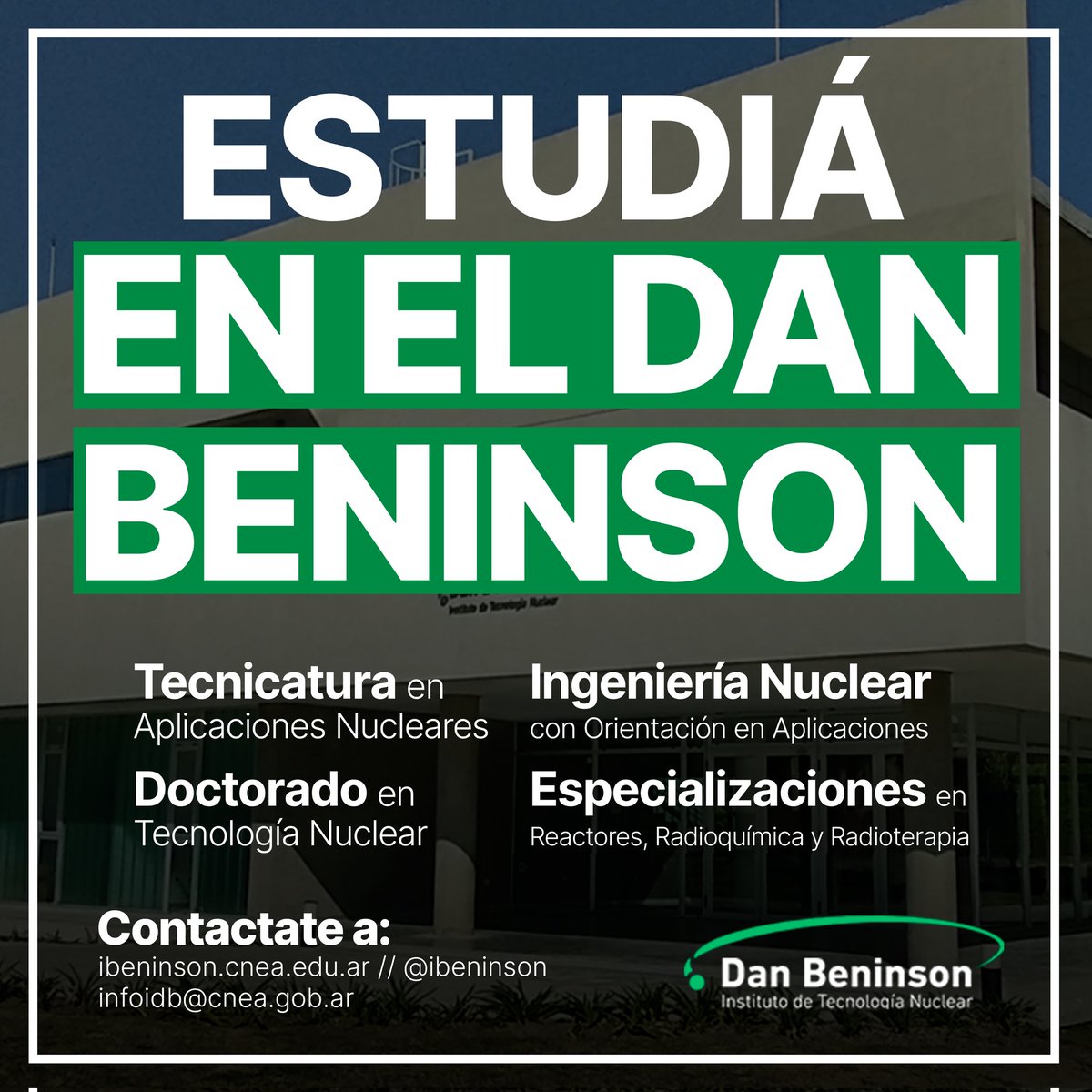 cedbeninson's tweet photo. ESTUDIÁ EN EL INSTITUTO DAN BENINSON

⚛️ El Instituto Dan Beninson (@ibeninson), dependiente de la Comisión Nacional de Energía Atómica (@cnea_arg) y de la Universidad de San Martín (@unsamoficial), fue fundado en 2006 para formar profesionales especializados en el campo nuclear. https://t.co/5qgK2U7fEt