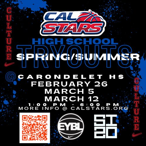 CalStars's tweet photo. Year 18 ready for Tryouts! Excited to have both @NikeGirlsEYBL and @NikeTOChampions available to our 15s, 16s &amp; 17s. Great opportunities for two levels of players this spring and summer!  #onetwostars https://t.co/IfGjKxYR7S