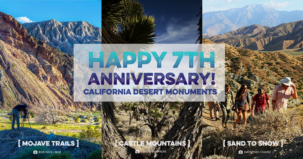 capubliclands's tweet photo. 🎉RT to celebrate CA Desert #MonumentsForAll! #MojaveTrails, #SandtoSnow & #CastleMountains were designated 7 years ago, and protect key wildlife habitat, culturally-important lands including Native American trails and trade routes, and opportunities to enjoy the outdoors. https://t.co/imHwufcZae