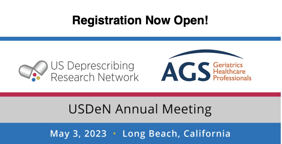 US Deprescribing Research Network (USDeN) (@deprescribeus) on Twitter photo You don't want to miss #USDeN2023!
Our annual meeting will be on 5/3 in Long Beach, CA, in tandem with <a href="/AmerGeriatrics/">American Geriatrics Society</a>' annual scientific meeting on 5/3&4!
Register here: mailchi.mp/0a385483cd87/c… You don't want to miss #USDeN2023!
Our annual meeting will be on 5/3 in Long Beach, CA, in tandem with <a href="/AmerGeriatrics/">American Geriatrics Society</a>' annual scientific meeting on 5/3&4!
Register here: mailchi.mp/0a385483cd87/c…