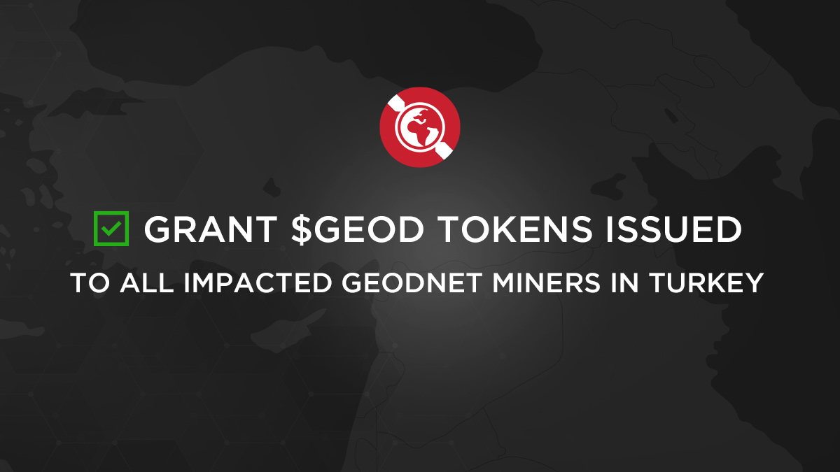 #TurkeyEarthquake Aid $GEOD tokens sent.

But we’re not finished — we’re setting up a safe way for others in our community to help out too. 

More on that soon. 

#geodnet