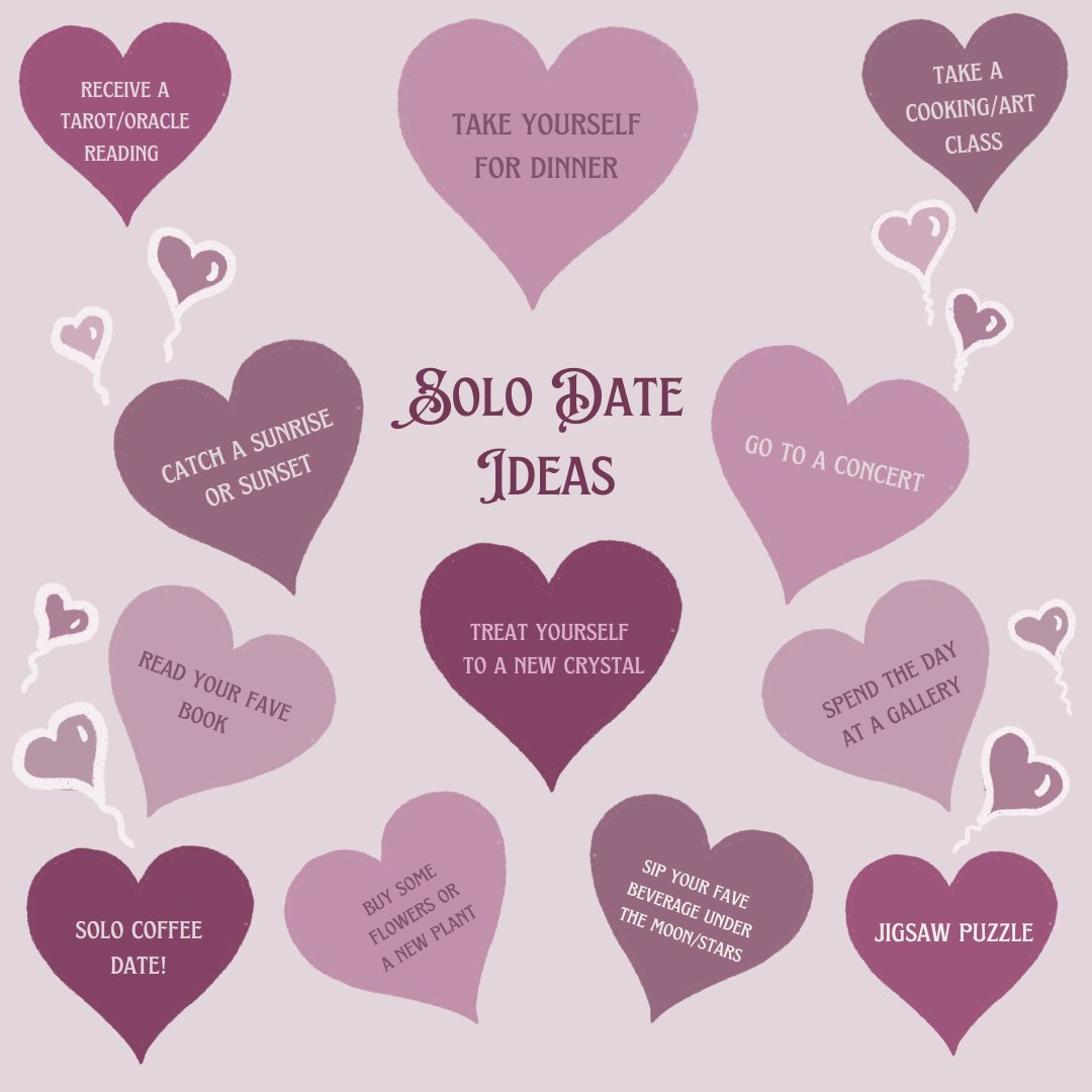 💕SHOW YOURSELF SOME LOVE💕

Practicing self love can be challenging for many and it can often be something we forget to practice!

Solo dates are a great way to treat yourself to some me-time. A chance to do something by yourself, for yourself.