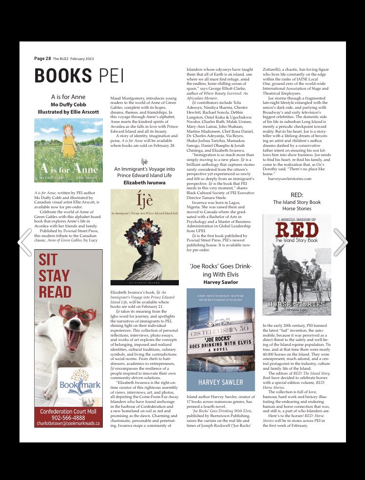 liziwunwa's tweet photo. Sincere thanks to Julie Bull for this thoughtful profile of me in February’s edition of The Buzz. Íjè: An Immigrant’s Voyage into PEI Life begins its journey on February 21. Overshadowing the fear I feel is gratitude to have come this far. https://t.co/vPSW8NtmF1