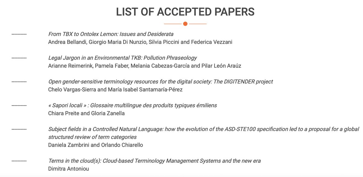 We are happy to announce the official list of accepted papers! 🎺🎺🎺
We will have an excellent conference with 19 papers and 2 invited speakers.
For the complete list see our webpage
mdtt2023.dei.unipd.it/en/
#terminology #lexicography #FAIR #LLOD #standards #multilingual