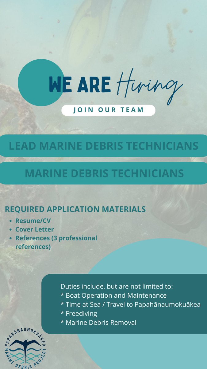 Papahānaumokuākea Marine Debris Project (@pmdphawaii) on Twitter photo Kick your week off strong! We have some amazing opportunities to join us <a href="/pmdphawaii/">Papahānaumokuākea Marine Debris Project</a> for the 2023 field season! Check them out ASAP at the link 👇, recruitment closes February 19th!
jobs.jobvite.com/ibsscorp/job/o… Kick your week off strong! We have some amazing opportunities to join us <a href="/pmdphawaii/">Papahānaumokuākea Marine Debris Project</a> for the 2023 field season! Check them out ASAP at the link 👇, recruitment closes February 19th!
jobs.jobvite.com/ibsscorp/job/o…