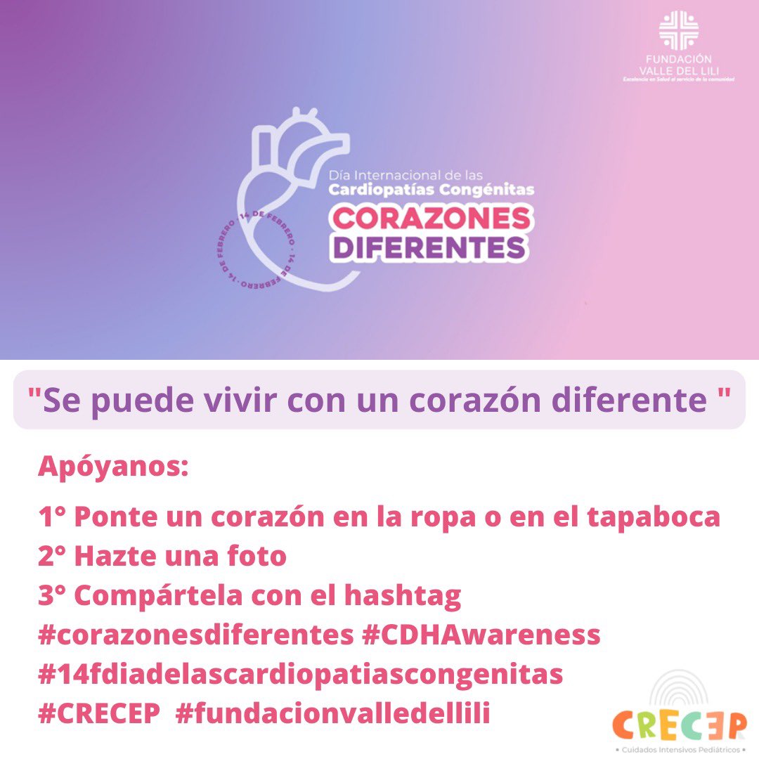 Todo el equipo de CRECEP se une a la celebración del día mundial de cardiopatías congénitas 
“Se puede vivir con un corazón diferente”❣️ #CHDAwareness #corazonesdiferentes #14fdiadelascardiopatiascongenitas