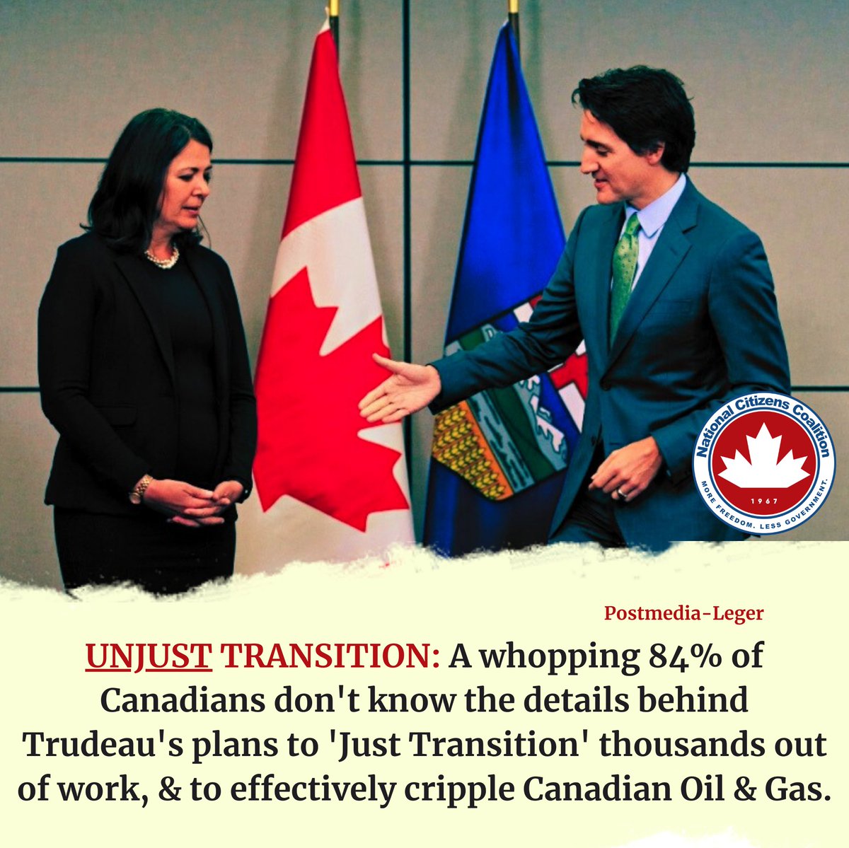 NatCitizens's tweet photo. UNJUST TRANSITION: More Canadians need to know the facts about Trudeau's 'Just Transition' before it's too late. Canada could lose up to 400,000 jobs, as well as hundreds of billions in GDP &amp; annual revenues.

Know the facts. Sound the alarm. Help stand up for working Canadians. https://t.co/ay5IJqaJSa