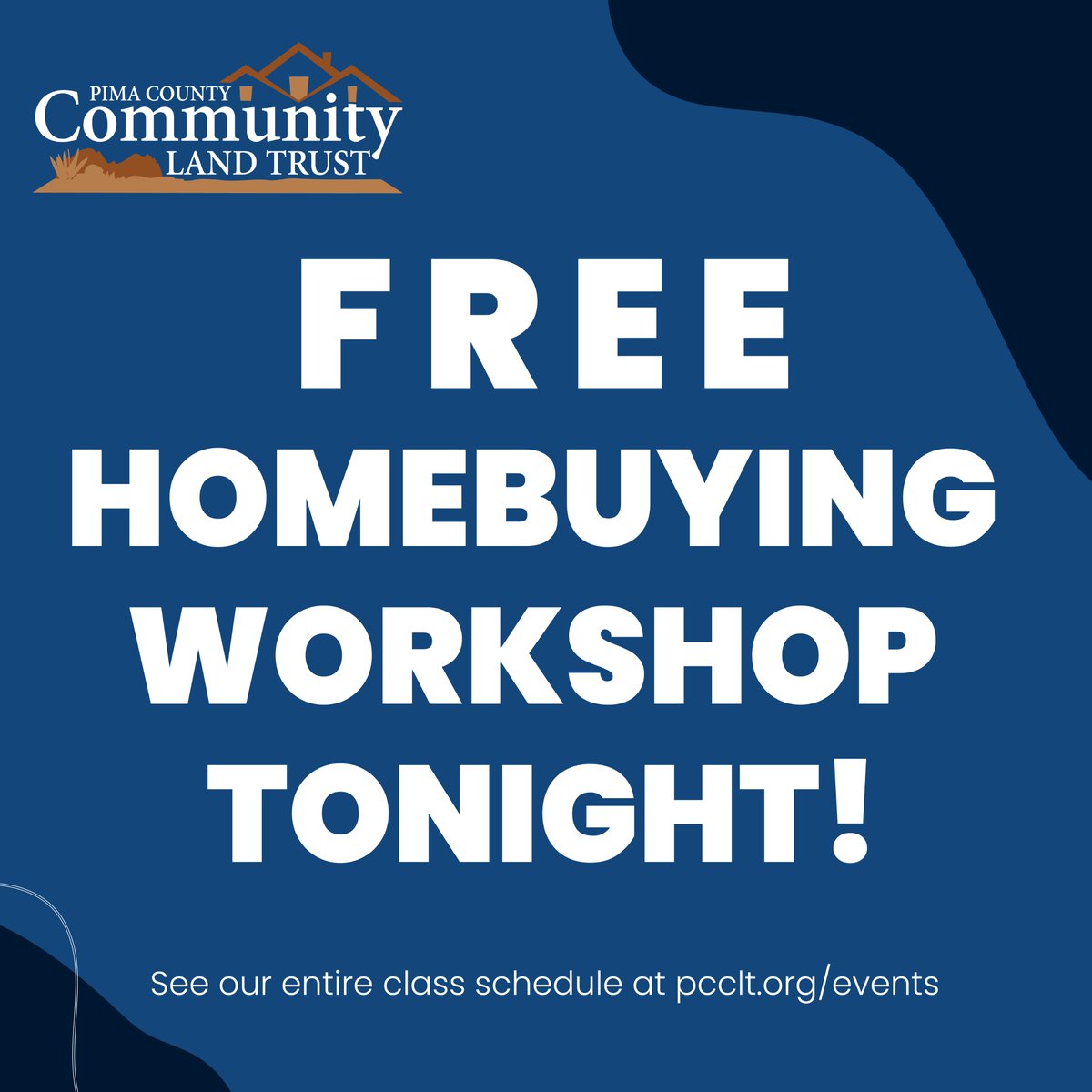 pimacountyCLT's tweet photo. Last chance to sign up for our free, virtual homebuying workshop, Managing Your Money and Understanding Credit. In this class, you'll learn the importance of building and maintaining good credit and receive tips on improving your credit rating. Sign up: https://t.co/l48vkb2Zk1 https://t.co/0CFaDgeoTJ