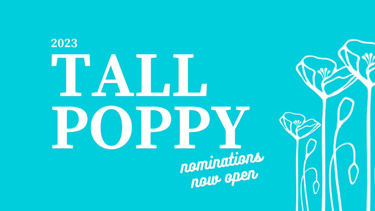 The nominations for the 2023 Tall Poppy Science Awards are now OPEN! Do you know a scientist that excels in both academia and outreach? Nominate them today. Nominations close April 14 bit.ly/3K6GvUa #YTP2023 #YTPSAwards #TallPoppy