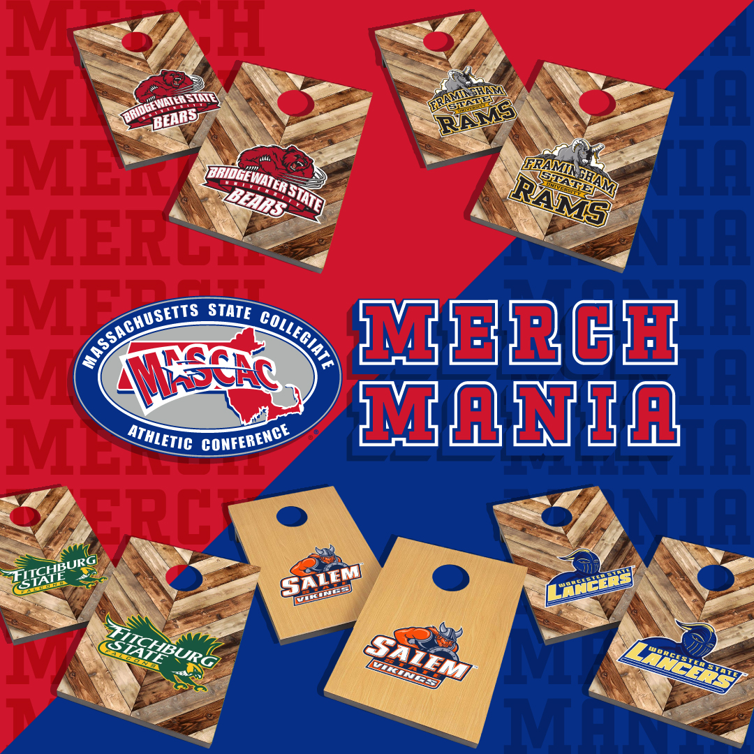 mascacsports's tweet photo. Alright #MASCAC fans, we are at the final week of #MASCACMerchMania which is always the best giveaway. Who wants their fav conf. team on a cornhole set?! Only way to win is to vote until Sunday at 11:59 pm here - https://t.co/NuumuQdoL2 #giveaway https://t.co/QUTEZ1Mgix