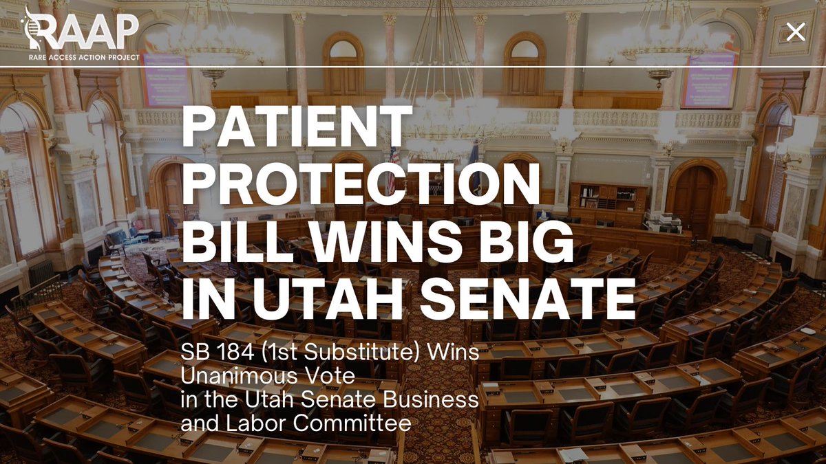 AccessRare's tweet photo. PATIENT PROTECTION BILL WINS BIG IN UTAH SENATE! SB-184 (1st Substitute) Wins Unanimous Vote in the Utah Senate Business and Labor Committee. Learn more at https://t.co/LlXmpoFboU #RareDiseases #RareDiseaseDay #healthcare https://t.co/gBU1w88KpW