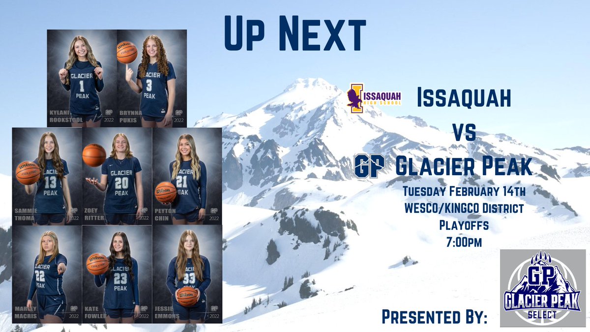 Glacier Peak Girls🏀 (@glacierpeak_gbb) on Twitter photo It's Playoff Basketball, Baby!
Bring your Valentine to GPHS tomorrow at 7pm for a clash between the <a href="/IssyGirlsBBall/">Issaquah HS Girls Basketball</a> Eagles and your GP Grizzlies! It's Playoff Basketball, Baby!
Bring your Valentine to GPHS tomorrow at 7pm for a clash between the <a href="/IssyGirlsBBall/">Issaquah HS Girls Basketball</a> Eagles and your GP Grizzlies!
