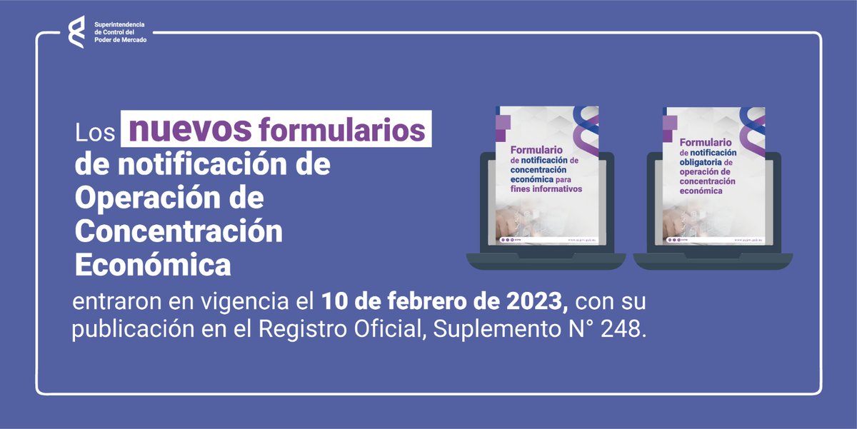 Competencia_Ec's tweet photo. ⚠️#LaSCPM pone a disposición los nuevos formularios de Operación de Concentración Económica: 
1⃣Notificación Obligatoria de Operación de Concentración Económica 👉 https://t.co/YOUUuiircl
2⃣Notificación de Concentración Económica para Fines Informativos 👉 https://t.co/njvYLAWMiZ https://t.co/ZJeOu64t1E