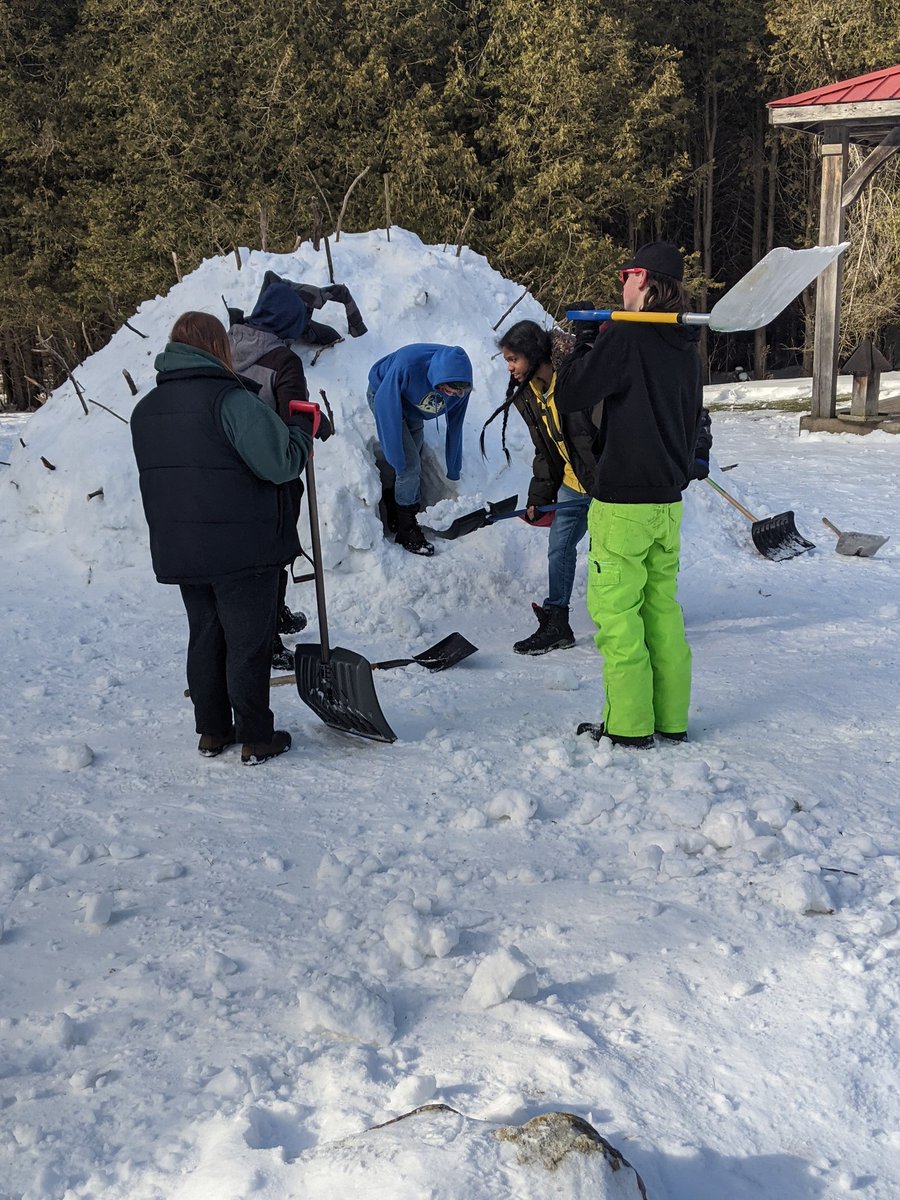 whsstimberlake's tweet image. Last kick at the can with winter? Dug out our quinzhees...constructed a snowsnake track...and a sweet maple pulling treat!! @takemeoutside #TMOWinterChallenge