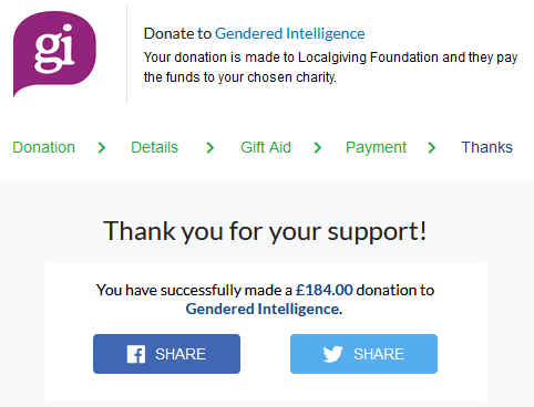 SupercultureNet's tweet photo. We split the proceeds in three, sending $223 USD to @egalecanada and @pointofpride and £184 to @Genderintell. Thank you, again, to everyone who pitched in to help raise this money. https://t.co/Bz5W6w6wOt