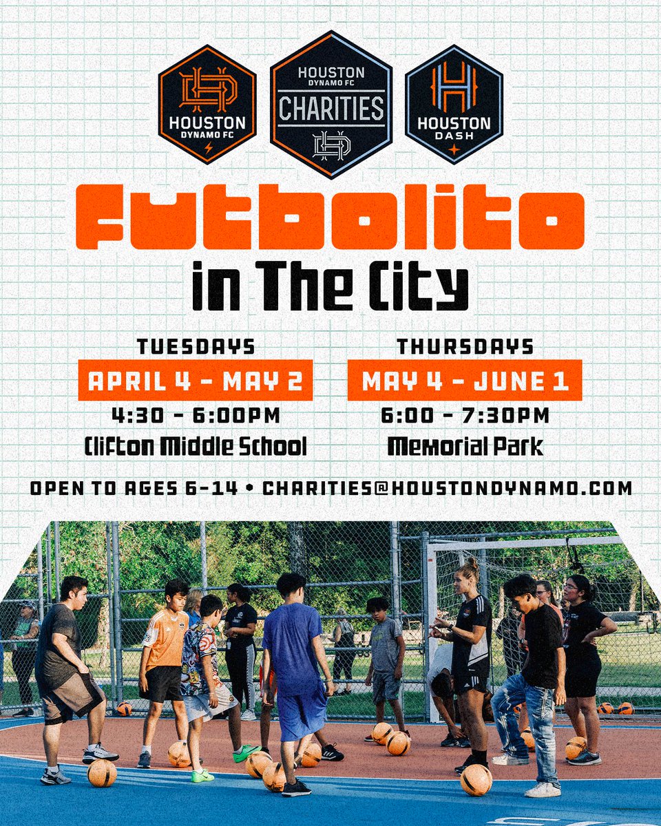 Free soccer programming, right here in H-Town 🧡 Futbolito in the City, powered by Shell Energy, is ready to return to two of our most popular locations this Spring! Register now >> bit.ly/3HZKoaU