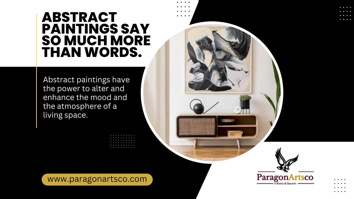 ParagonArtsco's tweet photo. Abstract paintings have the power to alter and enhance the mood and the atmosphere of a living space. What pulls people towards abstract pieces.
------
To browse our abstract pieces available for sale, visit our website, https://t.co/I2A7HXvM2X.
.
#paragonartsco #art #painting https://t.co/paIl1iCAAt