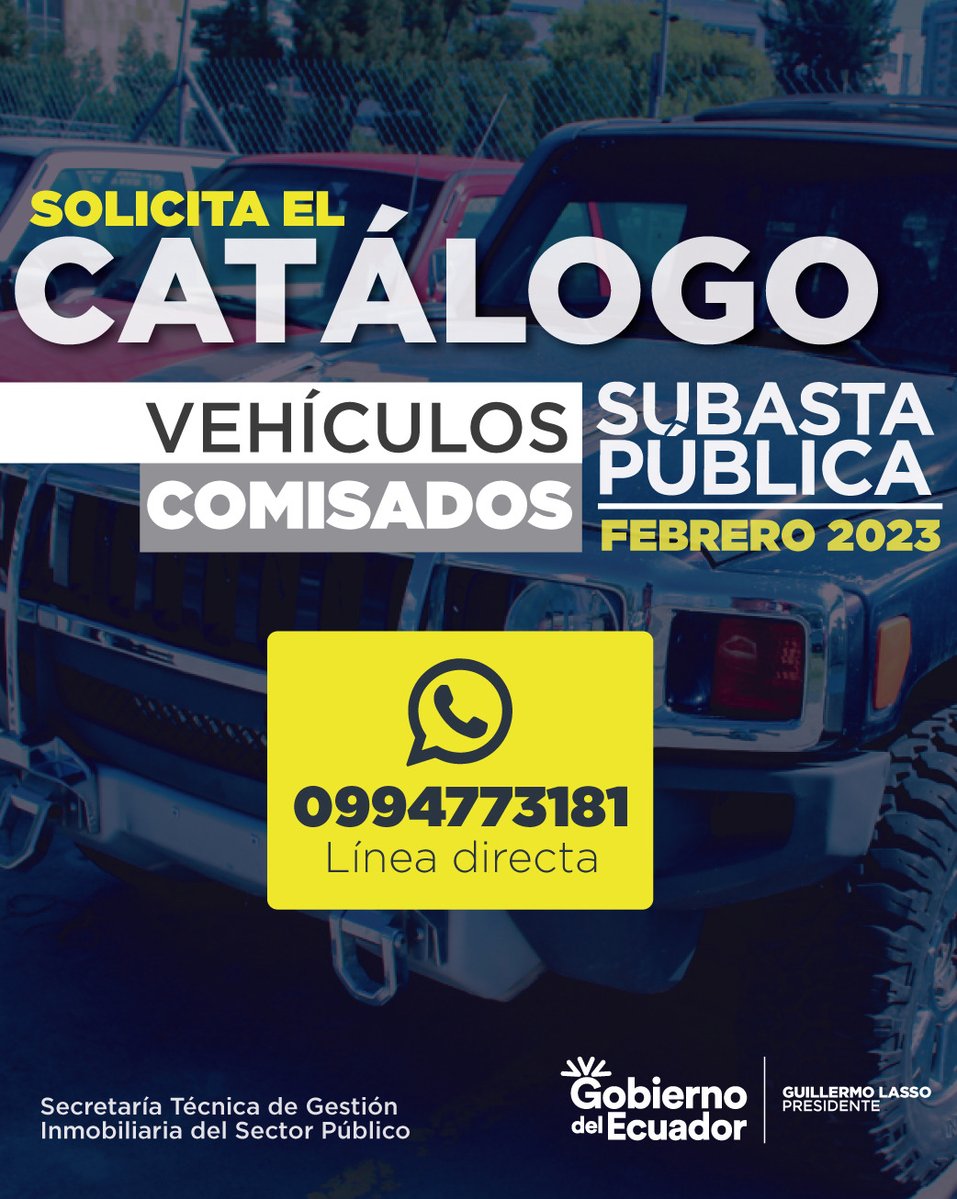 inmobiliarec's tweet photo. Participa en la #SubastaPública2023 de Vehículos Comisados que #Inmobiliar realizará este mes. 🚗

Solicita el Catálogo en nuestro chat de #WhatsApp y no te pierdas esta gran oportunidad. 👇

📲 https://t.co/Sp35CDBI4s https://t.co/KfXyjHW0nI