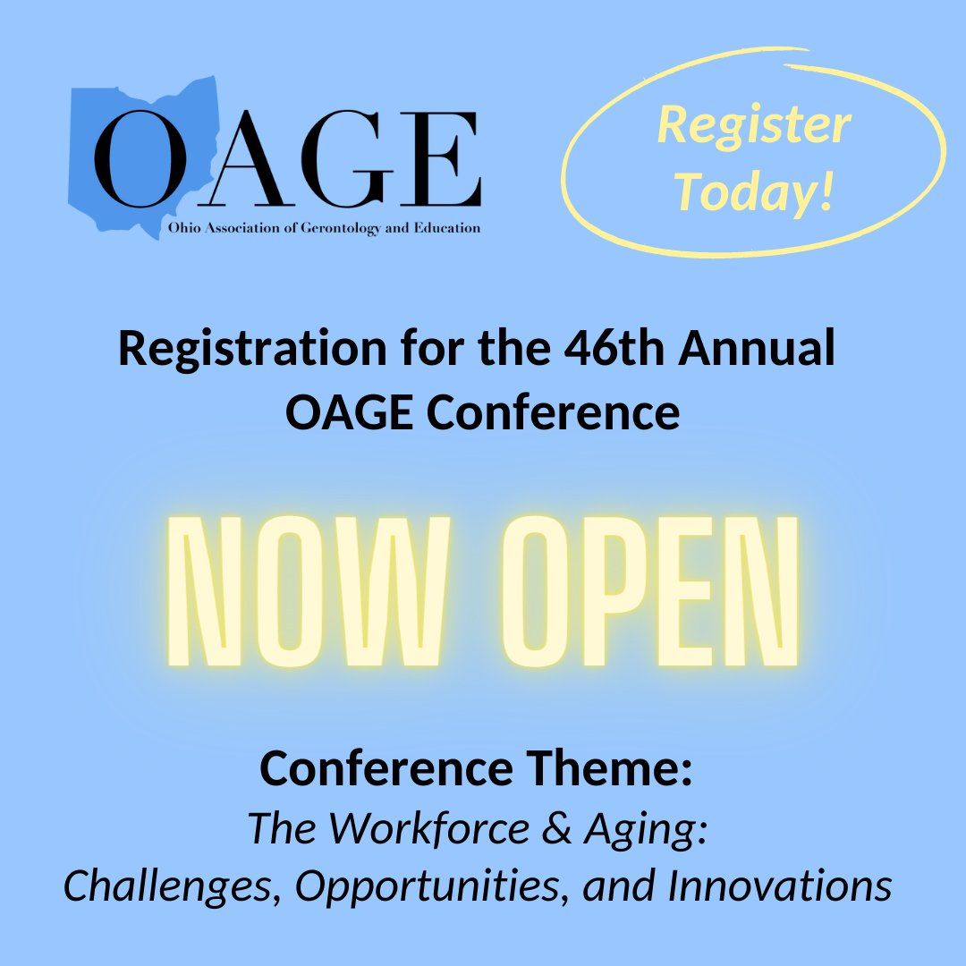 Registration is NOW OPEN for our 46th annual conference, with this year's theme of "The Workforce and Aging: Challenges, Opportunities, and Innovations". Join us on April 20-21 at The University of Toledo. Register and learn more on our website: oage.org/conferences/co…