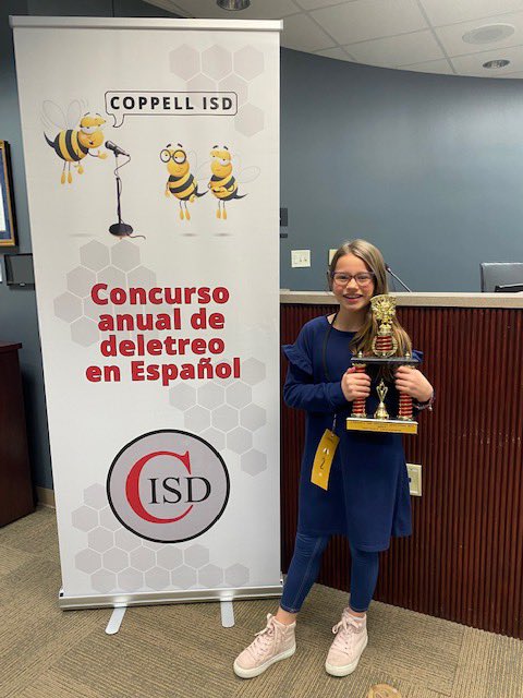 So proud of this girl!!! She is our District Spanish Spelling Bee Champ!! 🐝 🏆 @DCEtrailblazers