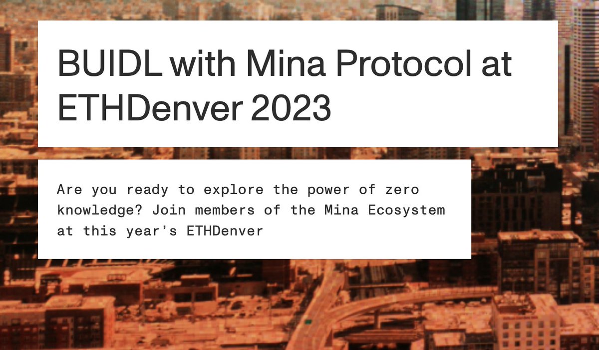 o1_labs's tweet image. Members of the @o1_labs team will be at #EthDenver talking #snarkyJS, #zeroknowledge and @MinaProtocol. Find us with the @MinaFoundation, you can also see a list of #Mina related events here 🏗️🗓️🪩minaprotocol.com/blog/buidl-wit…